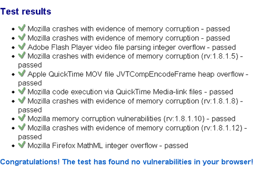 security test results