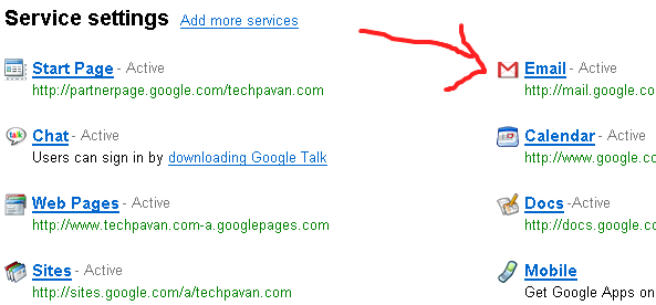 Google Apps Service Settings